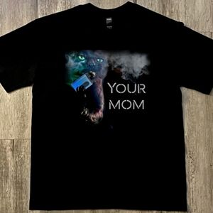 Black Graphic 'Your Mom' Short Sleeve Tee, Unisex Large, Cotton, Artist Original